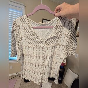 Lucky Brand Cream and Brown Floral Blouse